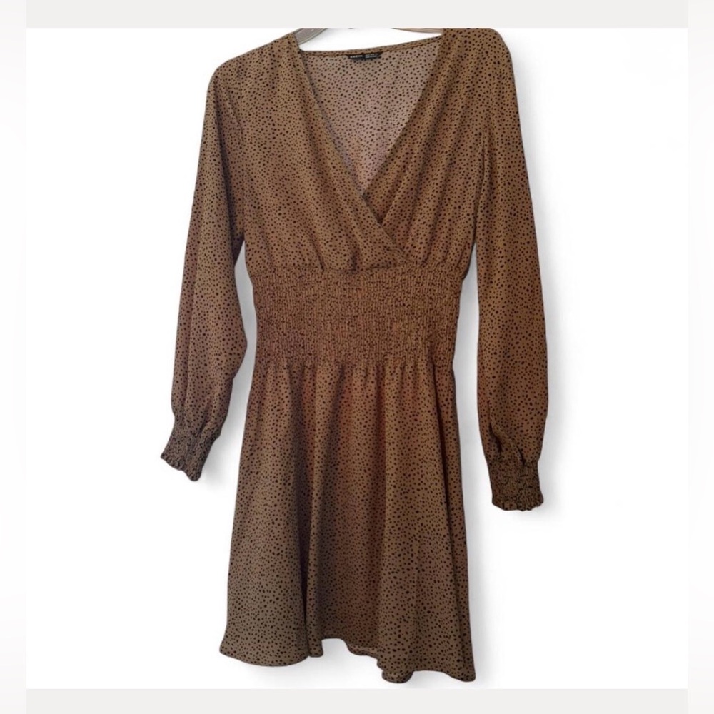SHEIN Brown Polka Dot Long Sleeve Dress
